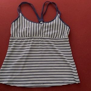 Mossimo tankini top - navy & white stripe - size large
